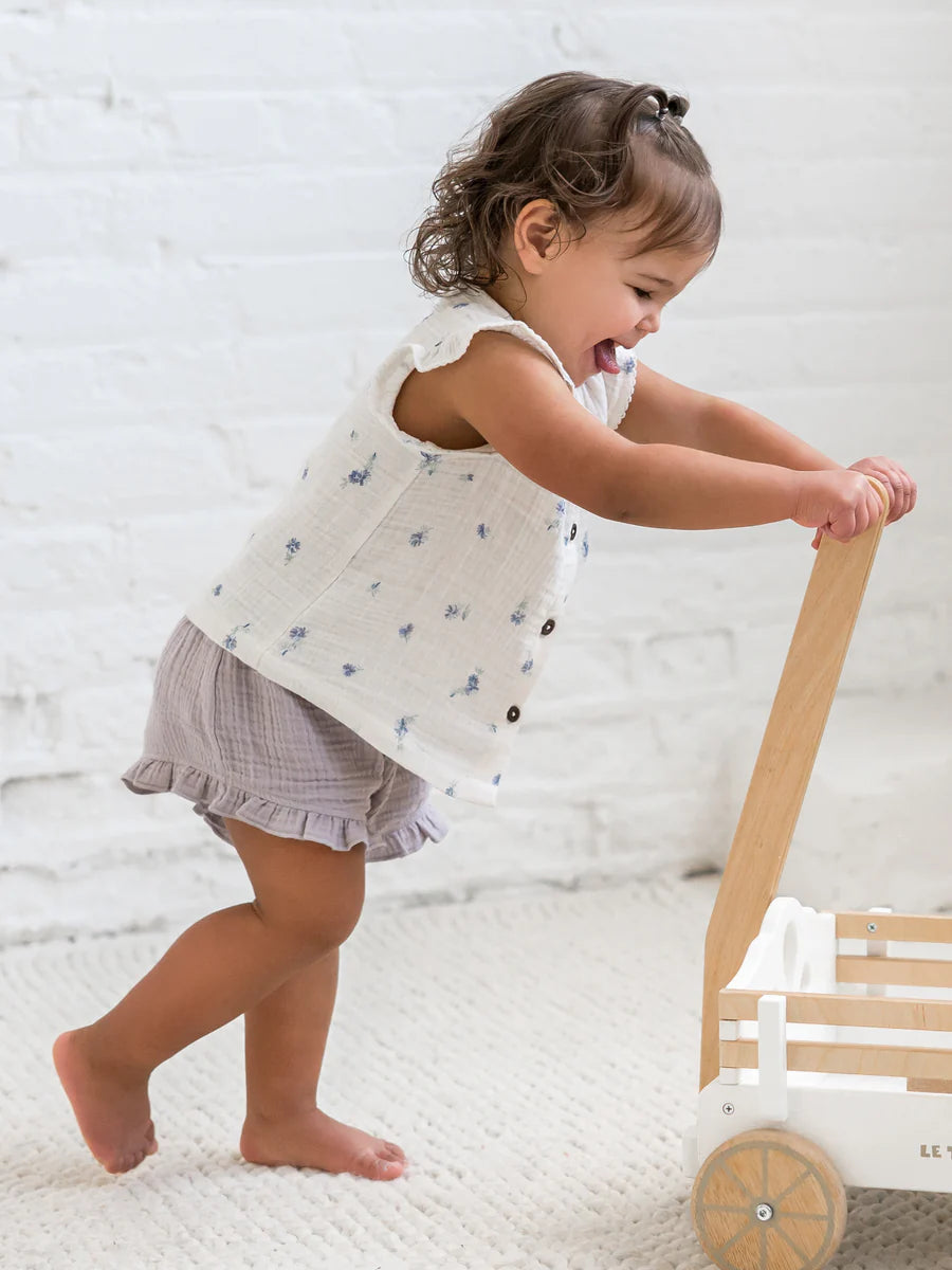 Tessa Muslin Button Front Ruffle Sleeve Top